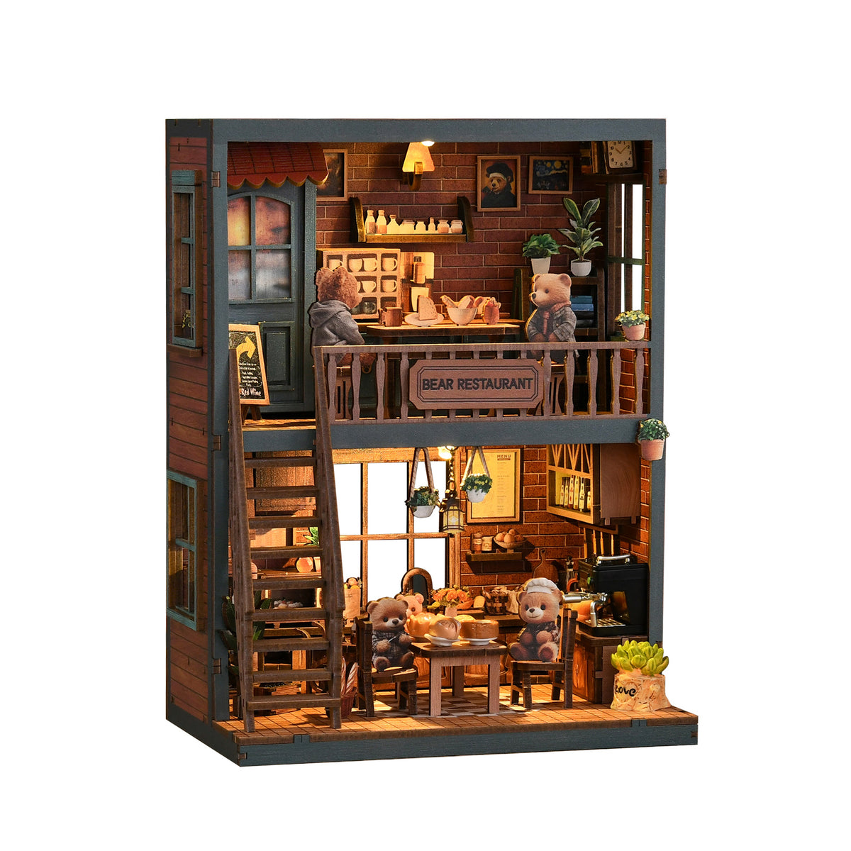 Miniatuur bouwpakket Berenrestaurant – schuin rechts